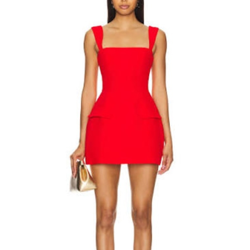 Amanda Uprichard Red Square Neck Mini Jumpsuit